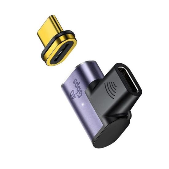 Adaptateur Magnétique USB4 Type-C 40Gbps - Connecteur Coudé 90° Gauche/droit 100W 8K Pour PC Et Téléphone