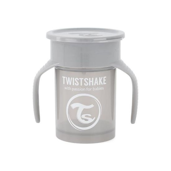 Twistshake Tasse à bec 360 ​​avec poignées - Bébé  - 230 ml -Tasse de sevrage anti-fuite- Sans BPA -Entraînement - Enfants-6m+-Gris