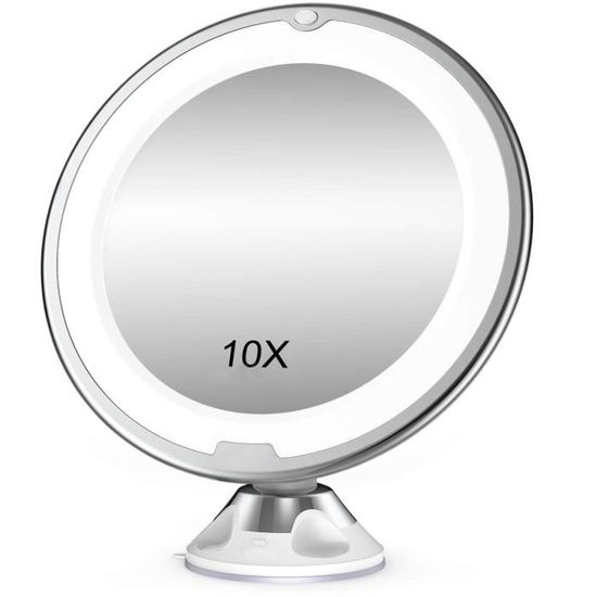 Miroir de maquillage grossissant 10X avec lumières, interrupteur