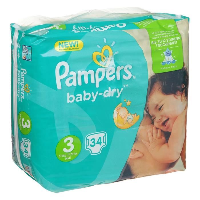 PAMPERS Baby Dry Taille 3 - 4 à 9kg - 30 couches - Cdiscount Puériculture &  Eveil bébé