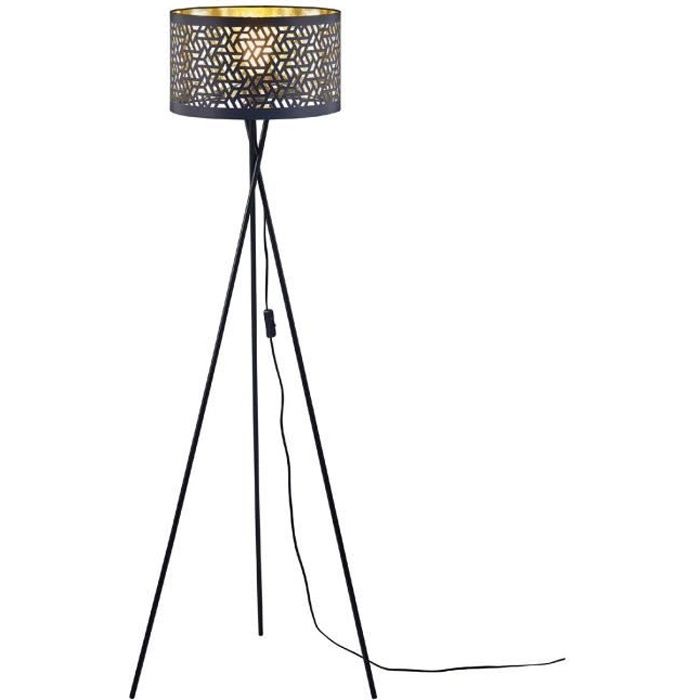 Lampadaire MIDA Noir et Doré - abat jour Tissu pieds Metal