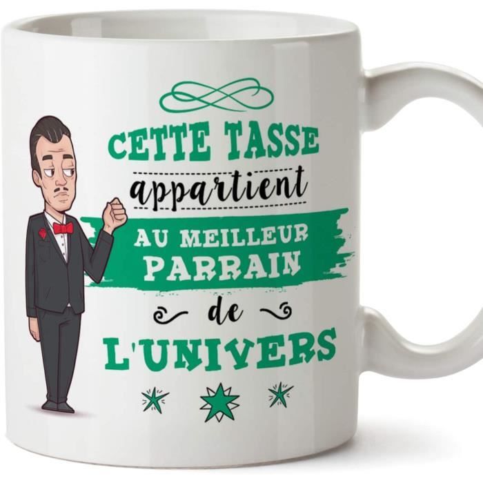 Parrain Mug Tasse Parrain de l'univers - Tasse Originale Cadeau Anniversaire Fête des Pâques Future Parrain. Céramique 350 ML 1