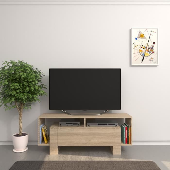 Meuble TV design Melville - L. 120 x H. 47 cm - Marron sonoma
