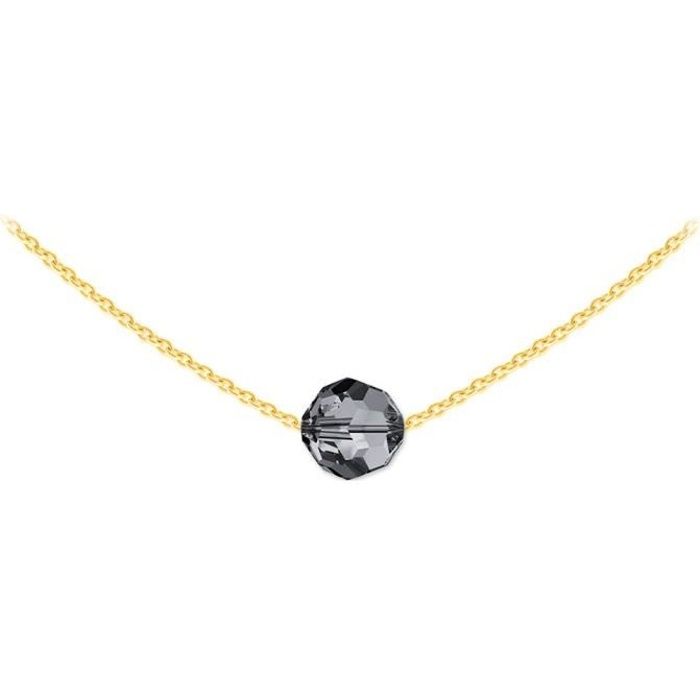 Collier Ras de Cou Vermeil Perle Ronde 8mm Swarovski Element - Silver Night