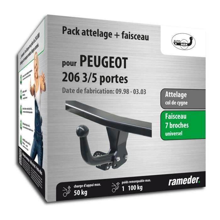 Attelage pour Peugeot 206 3/5 portes - 12/99-09/09 - col de cygne - AUTO-HAK - Faiseau universel 7 broches