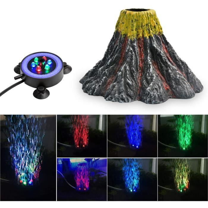 Volcan Aquarium Kit de Décoration, Lampe Bulle avec LED Coloré Décoration pour Aquarium
