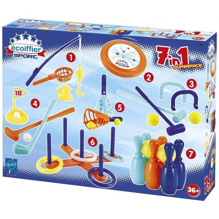 jouets ecoiffier -189 - pack 7 jeux d'adresse – jeux de plein air pour enfants – dès 3 ans – fabriqué en france