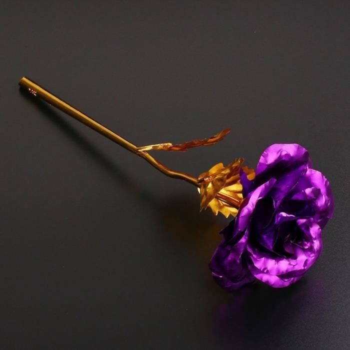HT Fleur de Rose Artificielle Fleur Dorée Longue Tige Amoureux Saint Valentin Cadeau Violet - HTBDH824A3356
