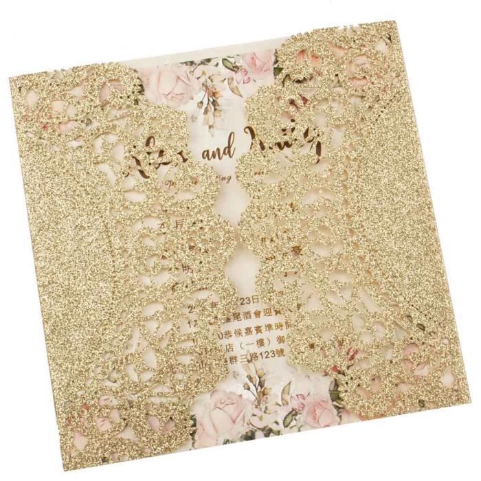 Pochette florale ajourée coupée au laser 1X - Livraison gratuite, Rose marine - Modèle: champagne glitter blank set - KUYQKPB03097