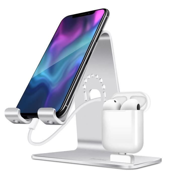 2 en 1 Apple AirPods-iPhone Stand support de Chargement AirPods-iPhone XS Max-iPadArgent (Boîtier de Charge d’Airpods NON inclus)