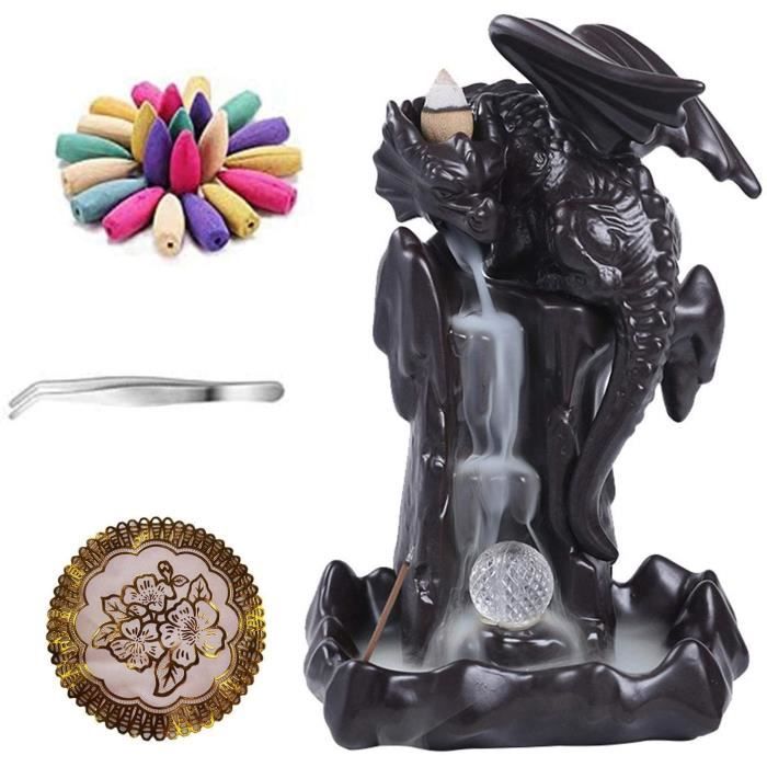 Porte-encens Dragon, br ucircleur agrave contre-courant de montagne de rivi egravere avec 20 c ocircnes Diffuseur de fontaine ag