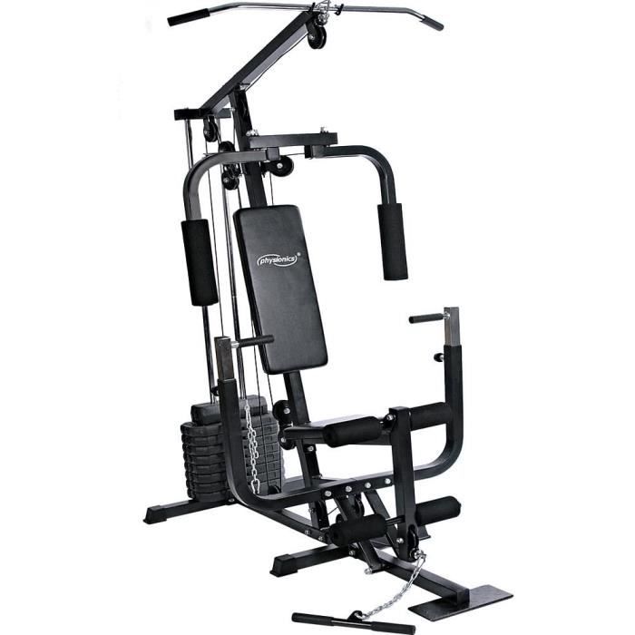 station de musculation multifonction - avec poids de 40 kg, presse de poitrine, butterfly, câble, barre latissimus, 153x118.