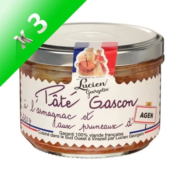 LUCIEN GEORGELIN Pâté Gascon à l'Armagnac et aux Pruneaux d'Agen - 220 g (Lot de 3)