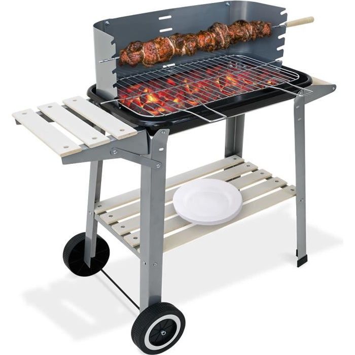 Deuba - Barbecue 55x35 cm • Grille réglable • avec Roues et poignée • transportable • métal et Bois - BBQ, grillades, Cuisson