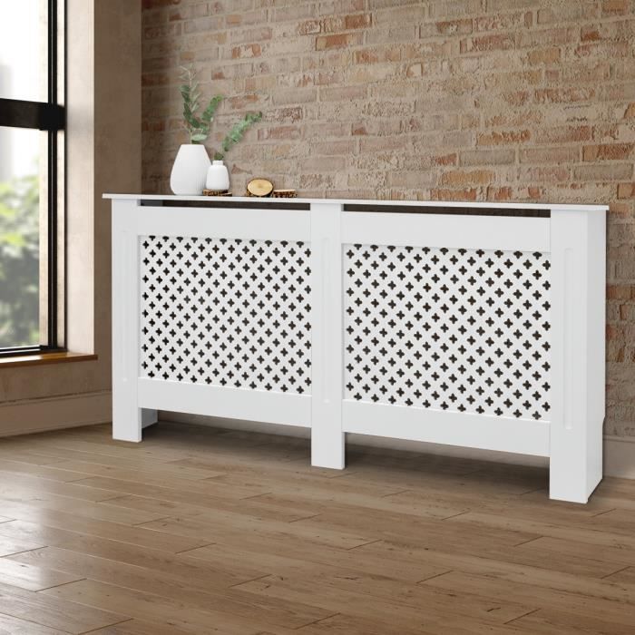Couverture radiateur housse radiateur MDF motif nid d'abeille 152x19x82cm blanc