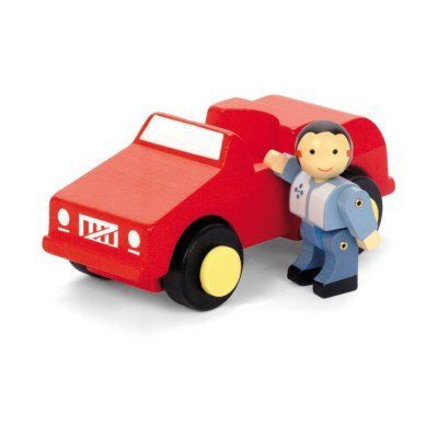 JEUJURA Voiture rouge avec un personnage - Jouet en bois - 8083 - modèle aléatoire
