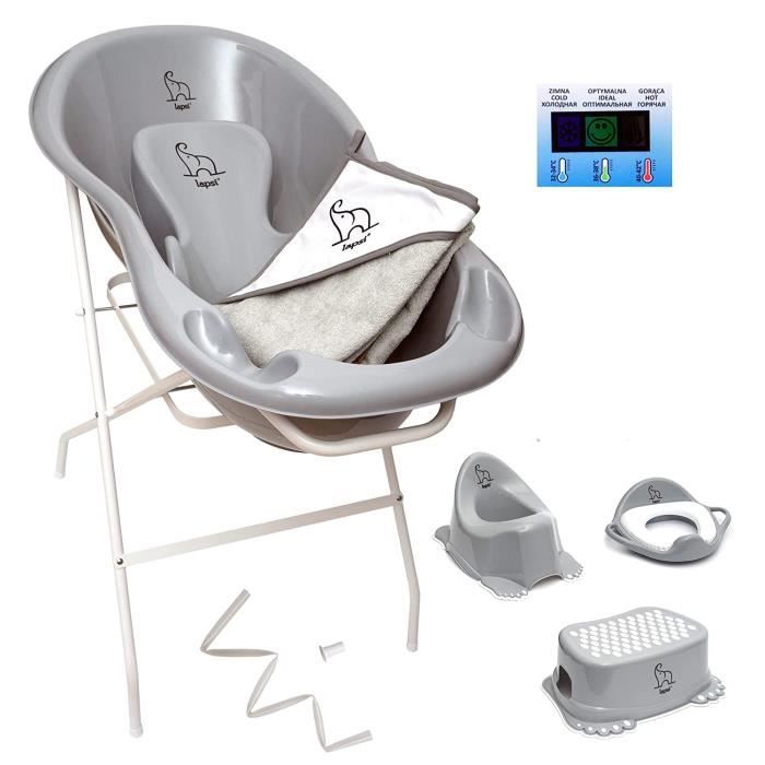 LAPSI 9Set: Baignoire 86cm + Support + Siège + Thermomètre + Serviette à Capuche + Bonde + Pot + Siège de Toilettes + Marchepied