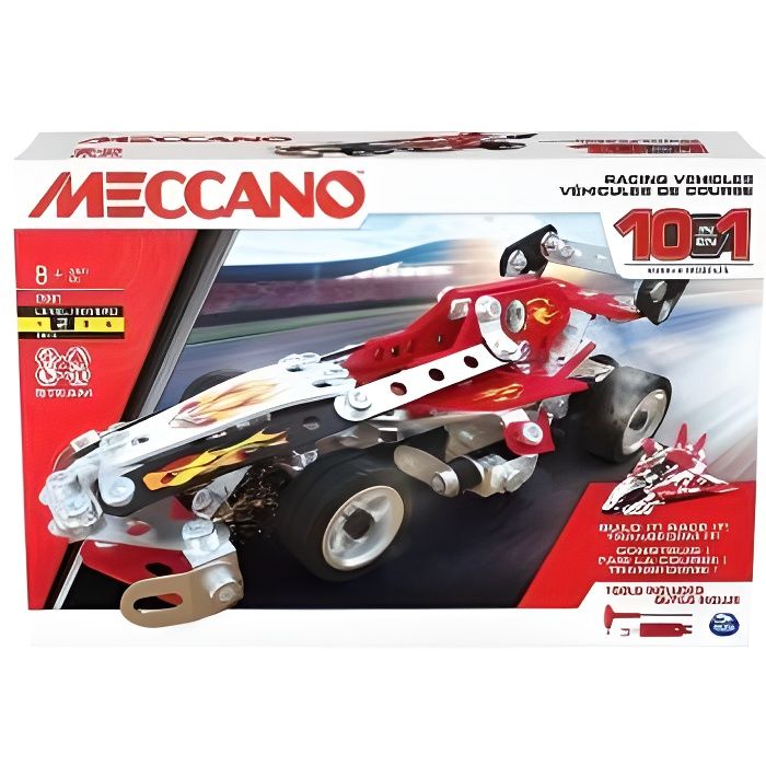 Meccano - Coffret Vehicules de course 10 modeles (voiture, avion, bateau) - Jeu construction Metal - 225 pieces