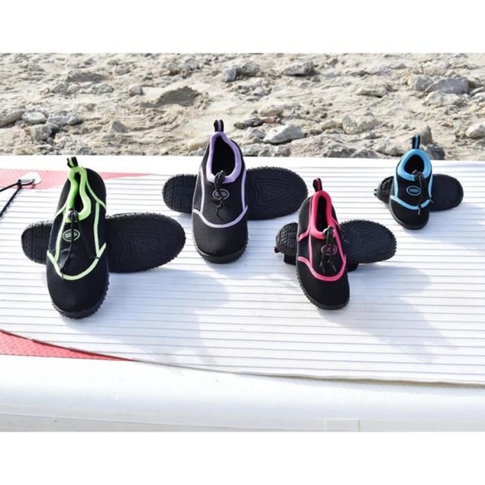 CHAUSSURES DE BAIN / PLAGE ENFANT / ADO / ADULTE EN NEOPRENE NOIR AVEC CORDON DE SERRAGE BOULE MORA MORA