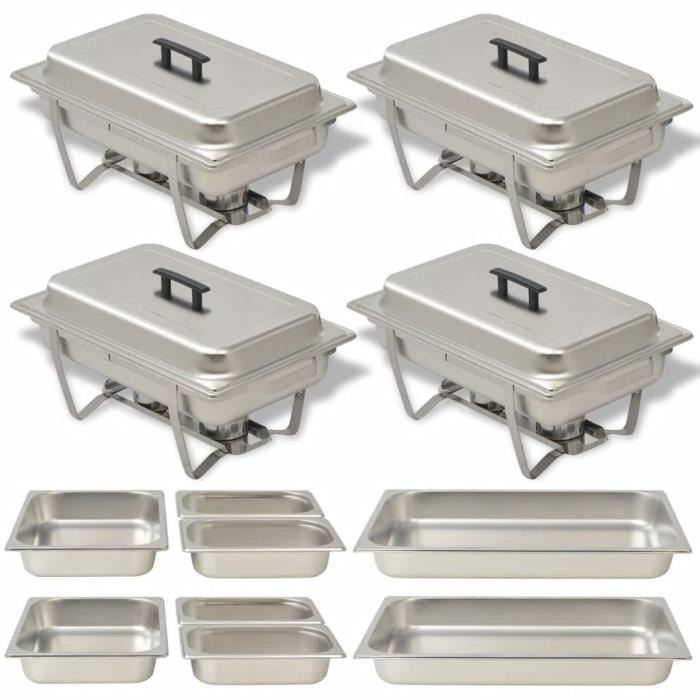 Ensemble de chauffe-plats 4 pcs Acier inoxydable