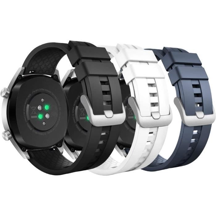 3PCS Bracelet avec Huawei Watch GT 3/GT 3 Pro 46mm/GT 2/GT 46mm/GT 2 Pro/GT 2e , 22mm Bracelet de Montre Silicone, Noir/Blanc/Bleu