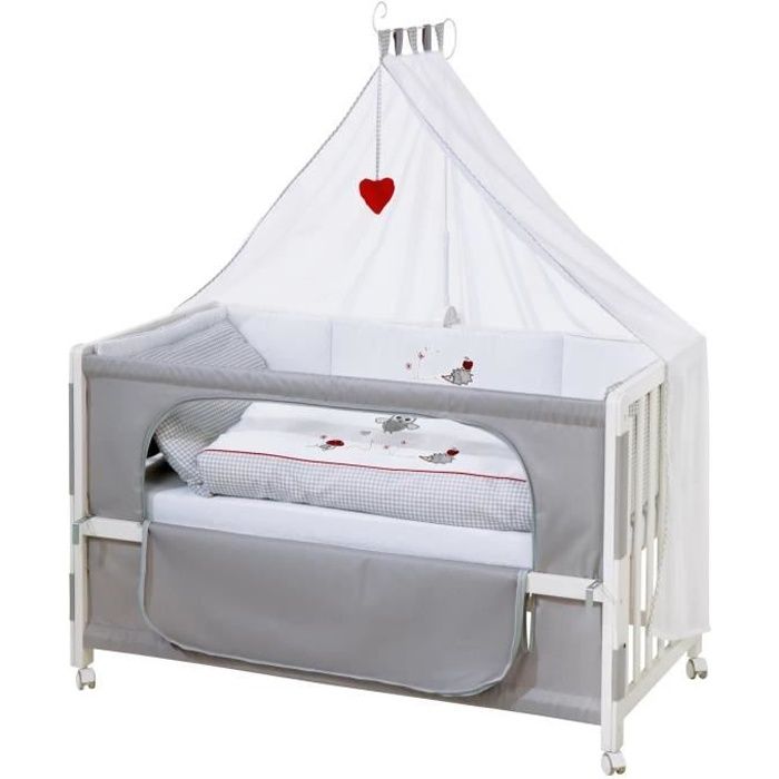 ROBA Lit Cododo Complet -Adam et Eule- 60x120 cm avec 4 roues à freins, Blanc