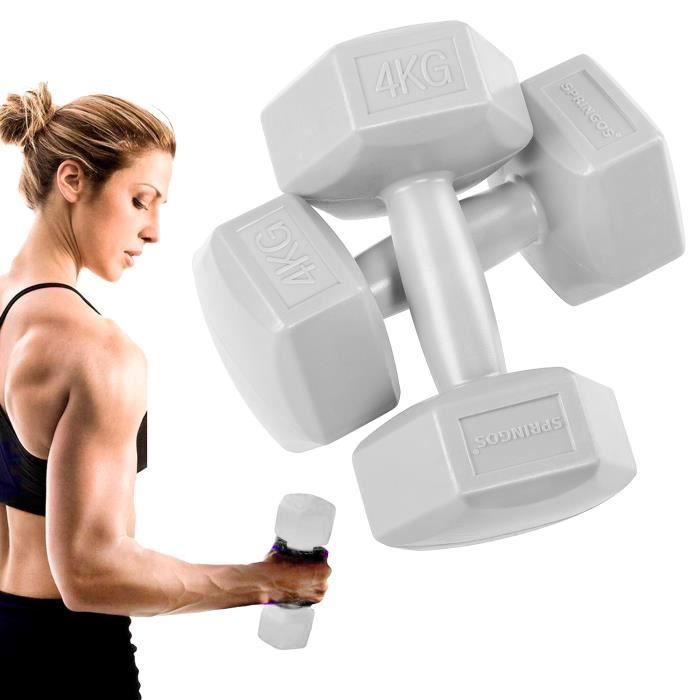 SPRINGOS® Haltères 2x 4 kg Hexagon Dumbbells Entraînement de force pour la gymnastique et le fitness