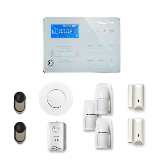 Alarme maison sans fil ICE-B 2 à 3 pièces mouvement + intrusion + détecteur de fumée + gaz - Compatible Box / GSM