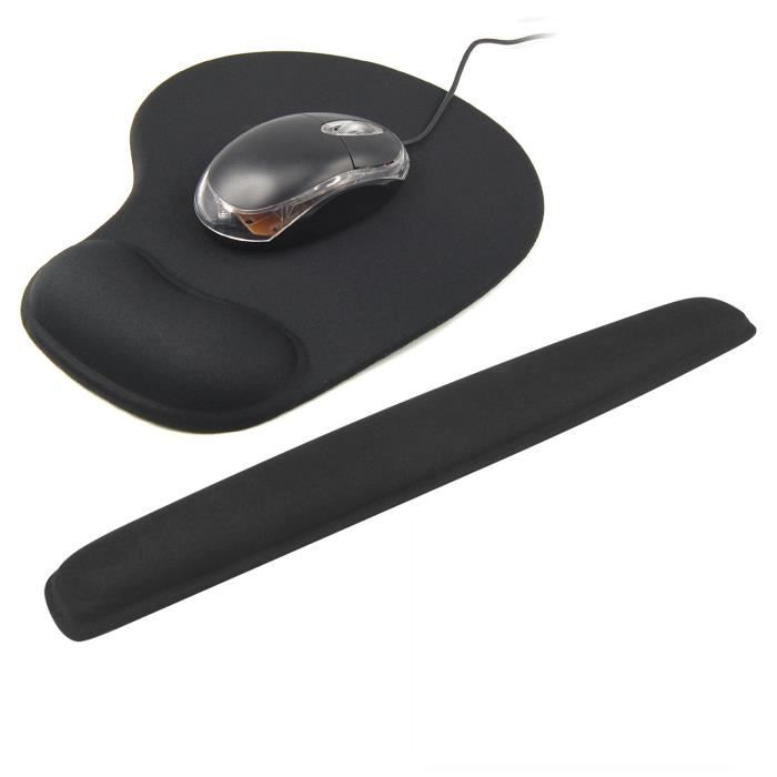 TRIXES Set tapis repose-poignets en gel + tapis pour clavier et souris noir