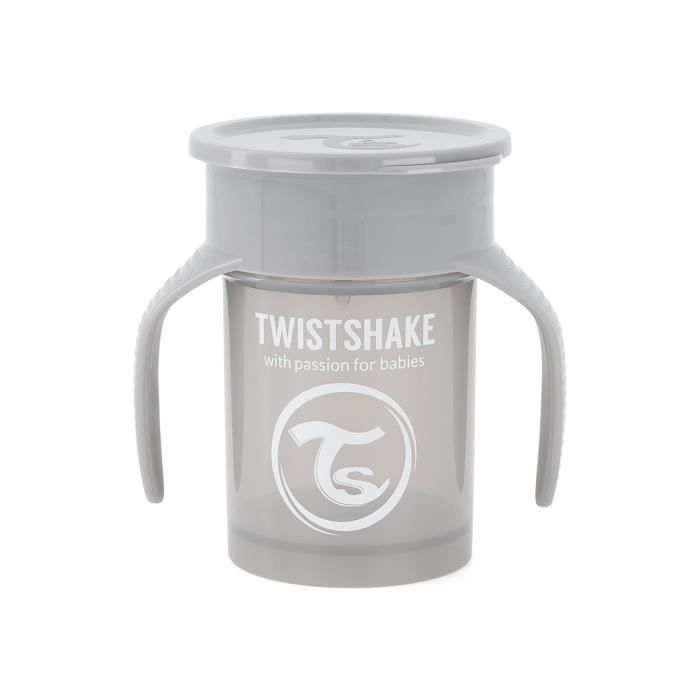 Twistshake 360 Cup Gobelet d'Apprentissage à Boire à Bec 230 ml, Bordure 360° Antifuites, Sans BPA, 6+ Mois et, Gris Pastel