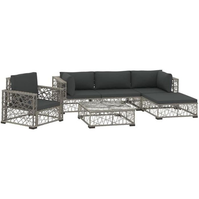 vidaXL Salon de jardin 6 pcs avec coussins Résine tressée Gris