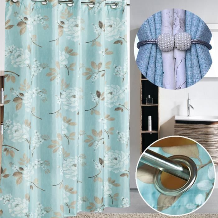 Rideau de douche sans crochet en polyester résistant à la moisissure et imperméable lavable avec bande de poids pour pièces humides