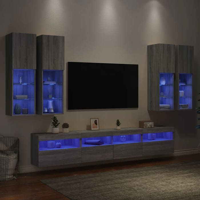 vidaXL Ensemble de meubles TV muraux 7 pcs et lumières LED sonoma gris 3216776