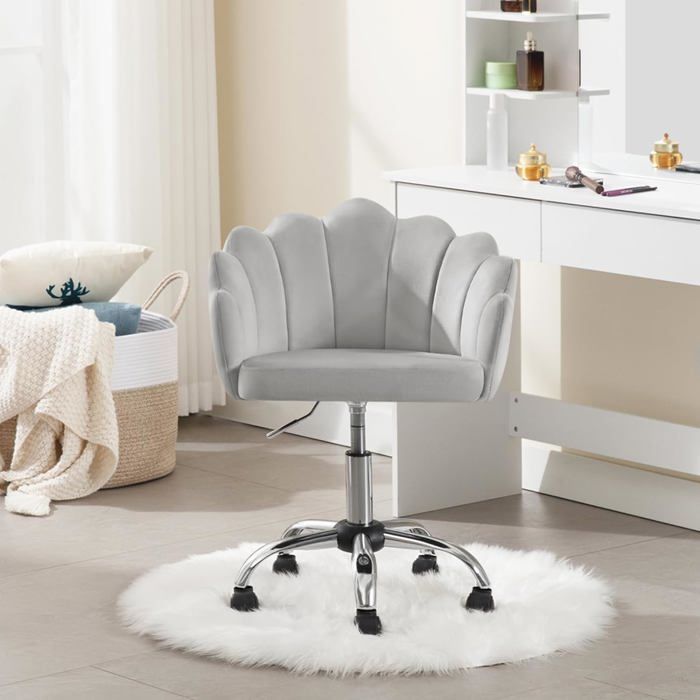 WOLTU Chaise Bureau Pivotante en Velours Fauteuil Coiffeuse avec Dossier en Pétale Hauteur Réglable Gris Clair W0ATT0398