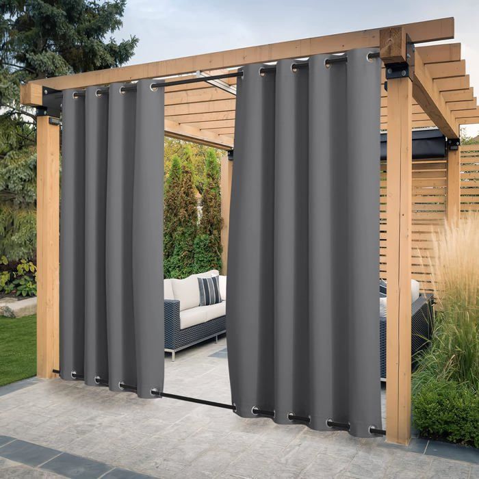 Rideau Extérieur Imperméable ELEOPTION 132x213cm - Protection UV Isothermique - Gris Clair Texturé 3D