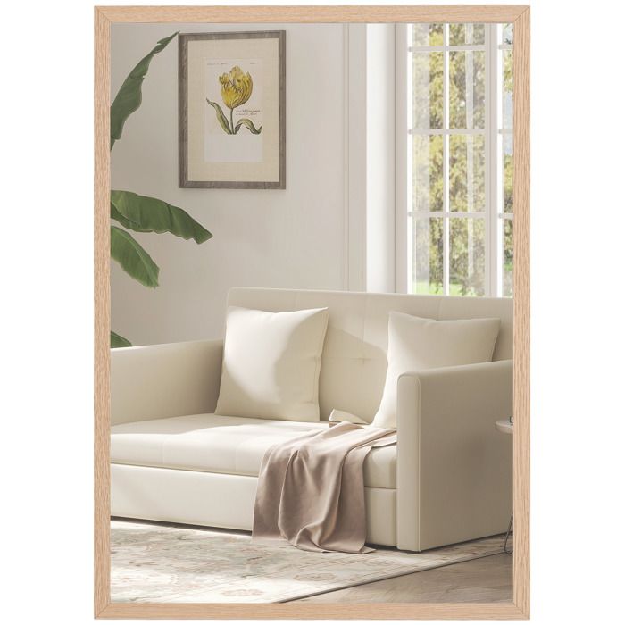 Miroir mural HOMCOM rectangulaire 50 x 70 cm cadre en bois idéal pour la salle de bain salon ou chambre naturel