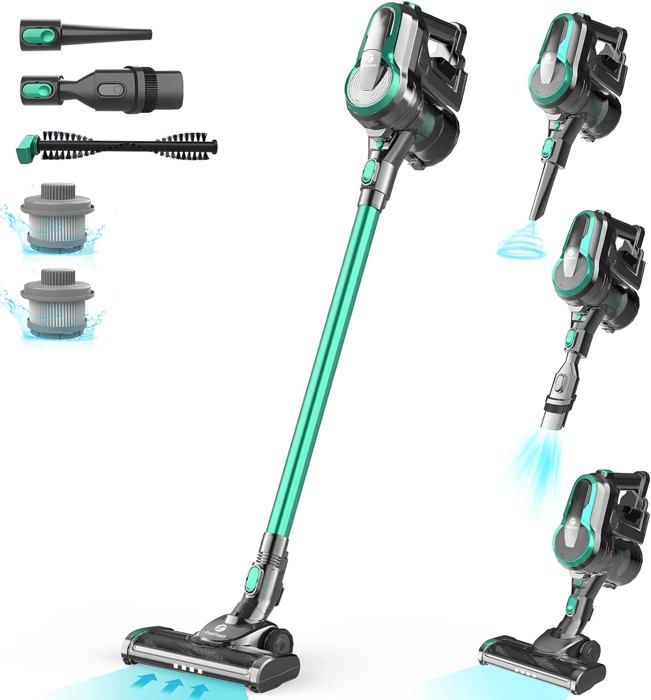 Aspirateur Balai Sans Fil N300 - 25KPa Puissance, 50 Min Autonomie - Léger 1.8 Kg, 6 Accessoires Pour Sols, Tapis, Voiture
