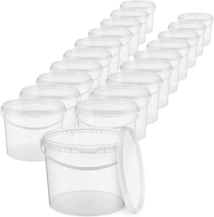 POSH Seau De 10L Plastique Transparent Qualité Alimentaire - Hermétique, Anti-Fuite Et Robuste Avec Anse
