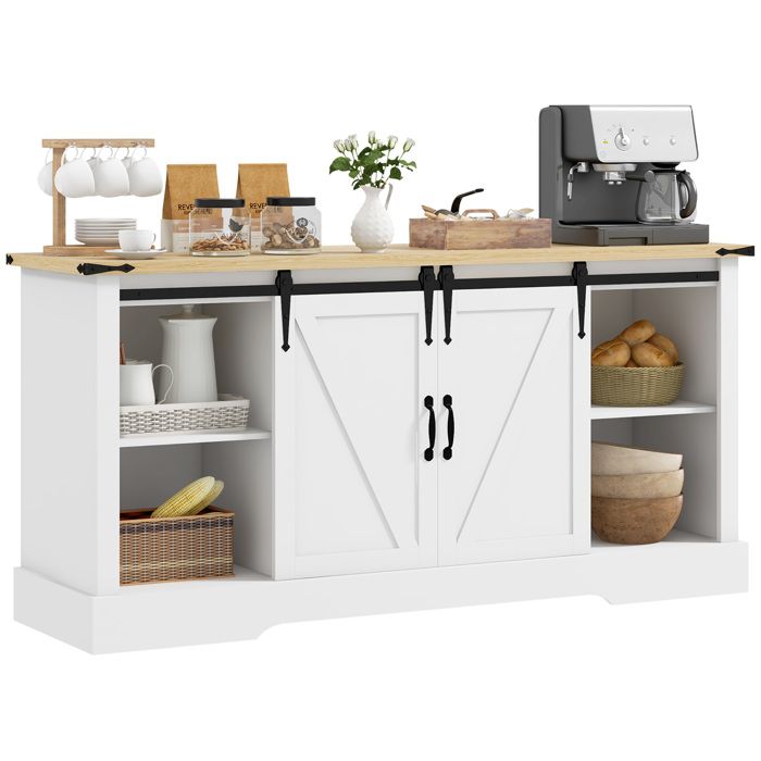Buffet - HOMCOM - avec 2 portes coulissantes étagères réglables - 150l x 40P x 72H cm - en bois - blanc et chêne