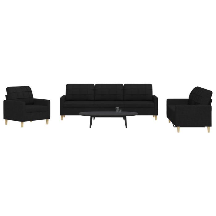 vidaXL Ensemble de canapés 3 pcs noir tissu canapé siège de canapé canapé relax canapé confort fauteuil de télévision 3278291