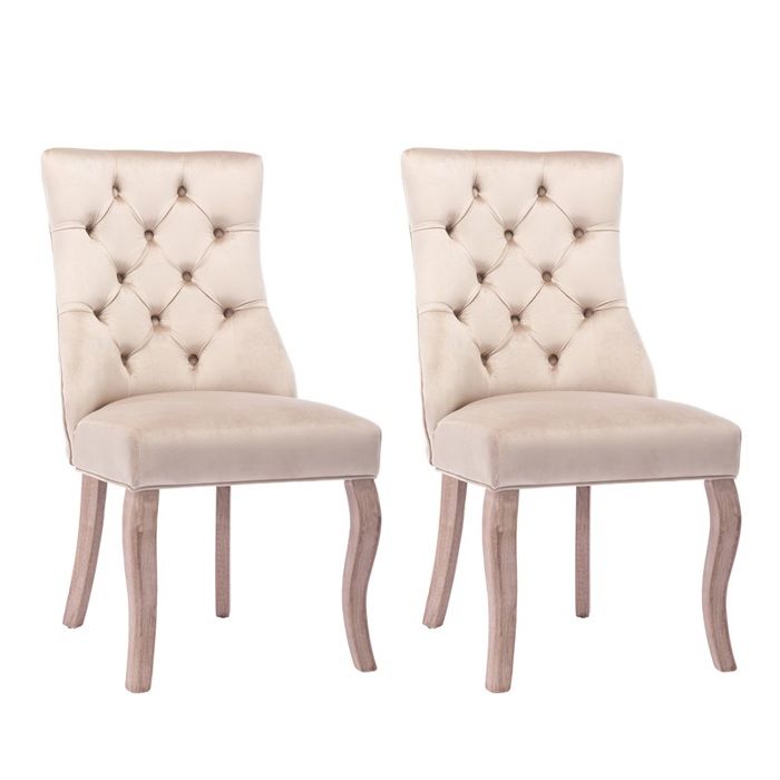 Ensemble De 2 Chaises De Salles À Manger Avec Capitonnage À Boutons Chaise De Salon Cadre En Bois Massif Tissu En Velours Beige Ensemble De 2 Chaises De Salles À Manger Avec Capitonnage À Boutons Chaise De Salon Cadre En Bois Massif Tissu En Velours Beige