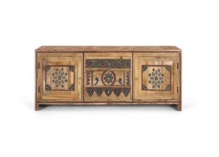 Meuble TV - Artisanat - Mangoholz - 150 cm - 3 Tiroirs - 2 Portes Meuble TV - Artisanat - Mangoholz - 150 cm - 3 Tiroirs - 2 Portes