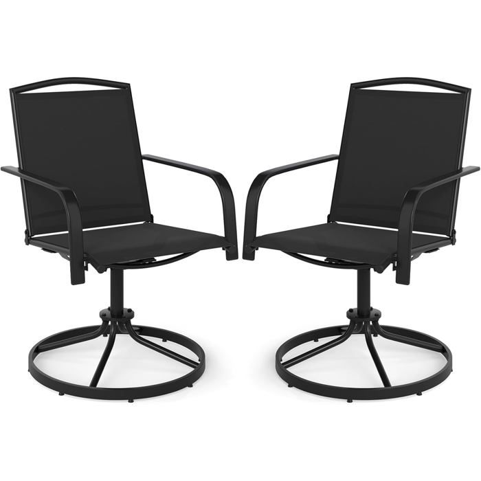 Lot de 2 Chaises Pivotantes de Jardin COSTWAY Dossier Haut et Base Métallique Ronde Fauteuils à Bascule en Maille à 360° Noir Lot de 2 Chaises Pivotantes de Jardin COSTWAY Dossier Haut et Base Métallique Ronde Fauteuils à Bascule en Maille à 360° Noir