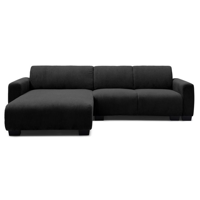 MENZZO Canapé dangle moderne 287cm Wallis Velours côtelé Noir -L287 x P161 x H71 cm MENZZO Canapé dangle moderne 287cm Wallis Velours côtelé Noir -L287 x P161 x H71 cm