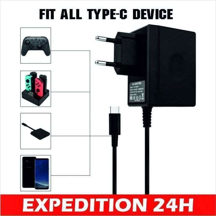 Adaptateur Secteur Nintendo Switch Chargeur de Voyage Mural Câble Type C F1