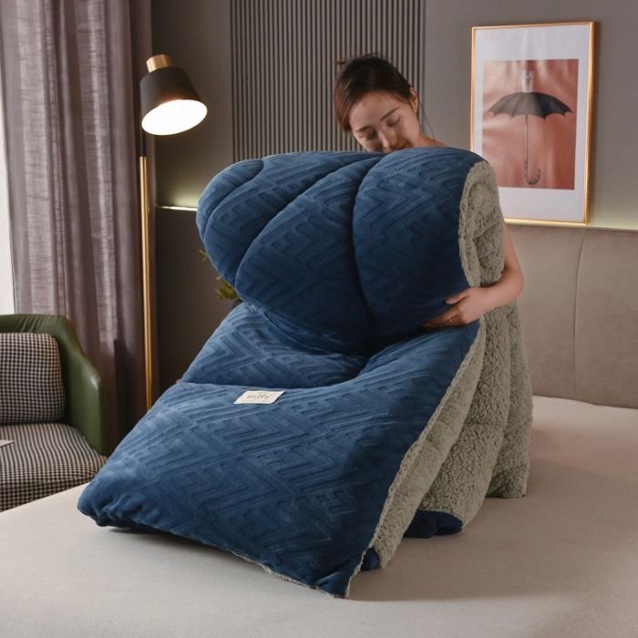 Couette Réversible Cachemire Hiver 200x230 cm Couverture Épaisse Chaude en Laine Peluche Courtepointe Douce Double Face Marine