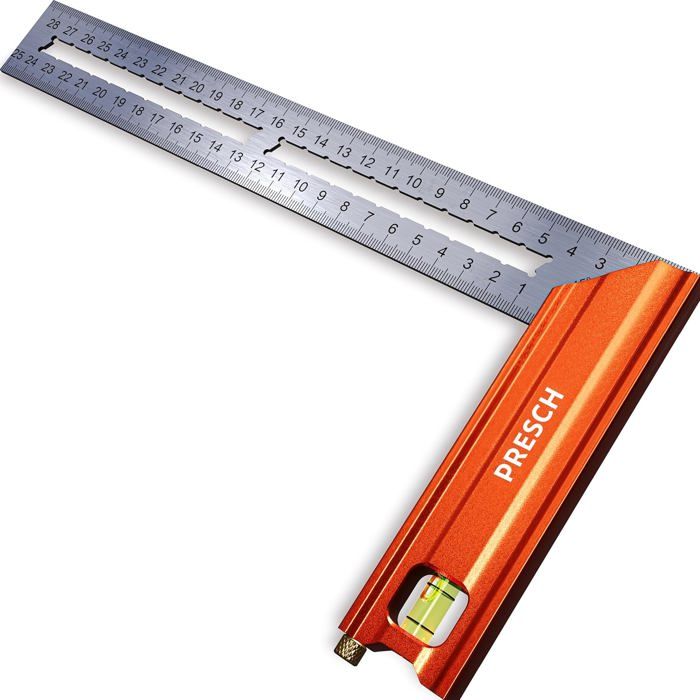 Presch Équerre de Menuisier 250mm - Petite - Avec jauge (25cm), niveau ...