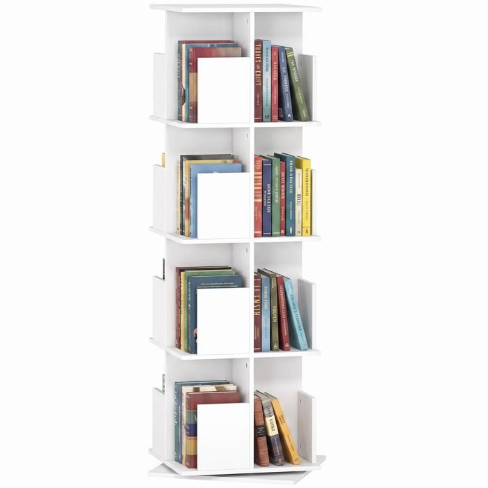 Bibliothèque - HOMCOM - rotative - 4 niveaux - 16 compartiments - panneau de particules - 39 x 39 x 1283 cm - blanc