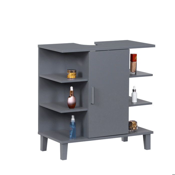 Meuble sous lavabo Relaxdays avec porte et 6 étagères H x L x P : 65 x 64 x 31 cm MDF bleu-gris