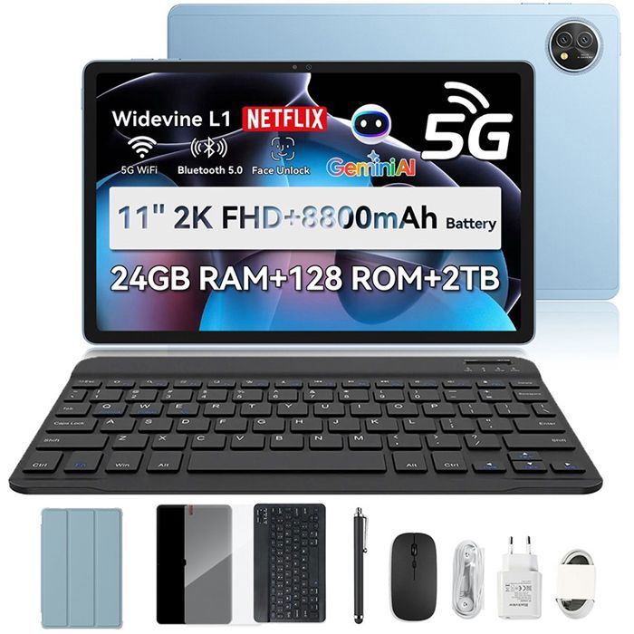 Blackview ZENO 10 Tablette 5G avec Clavier et StyletAndroid 15 11Pouces FHD+24Go RAM 128Go Ext.2ToWidevine L1GPSDouble SIMWiFi